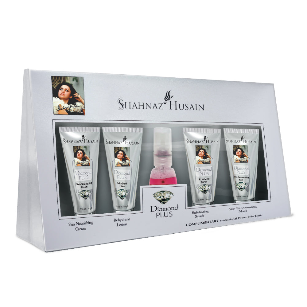 Shahnaz Husain Diamond Skin Revival Kit 10gx4 (Diamond Nourishing Cream, Diamond Scrub, Diamond Lotion, Diamond Rejuvenating Mask) - FREE-Professional Power Skin Tonic | 15ml