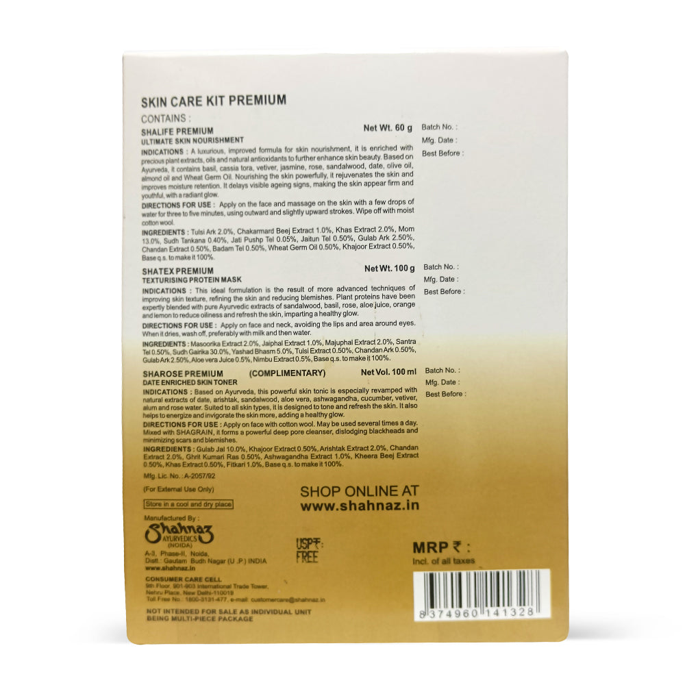 Skin Care Kit (Shalife Premium 60gm + Shatex Premium 100gm) - Free Sharose Premium 100ml worth Rs. 385/-