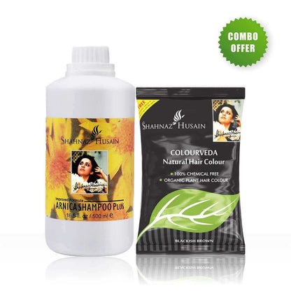 Shahnaz Husain Arnica Shampoo Plus – 500ml + Colourveda Natural Hair Colour – 100g (BLACKISH BROWN)