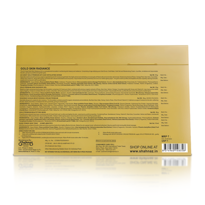 Shahnaz Husain Gold Premium Skin Radiance Timeless Youth 10gx4 Kit (G. Scrub ,G. Gel, M.Cream, G.Mask) FREE-Professional Power Skin Tonic | 15 Ml