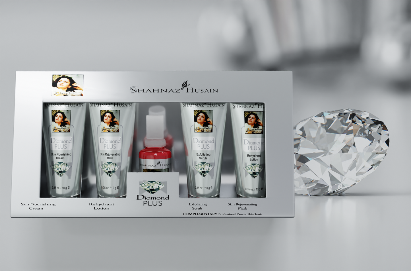 Shahnaz Husain Diamond Skin Revival Kit 10gx4 (Diamond Nourishing Cream, Diamond Scrub, Diamond Lotion, Diamond Rejuvenating Mask) - FREE-Professional Power Skin Tonic 15ml