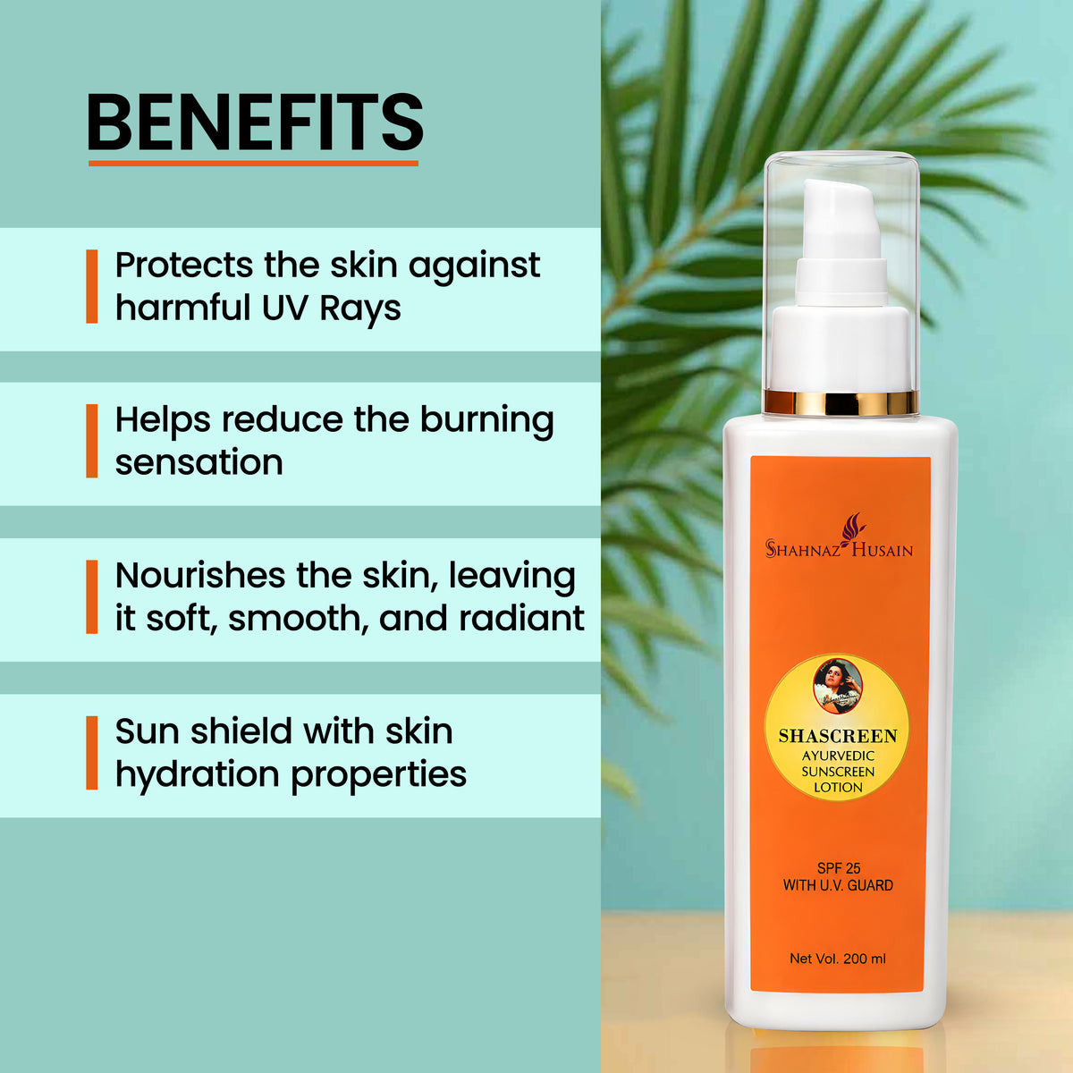 Shahnaz Husain Shascreen - Ayurvedic Sunscreen Lotion (SPF-25 with UV Guard) | 200ml