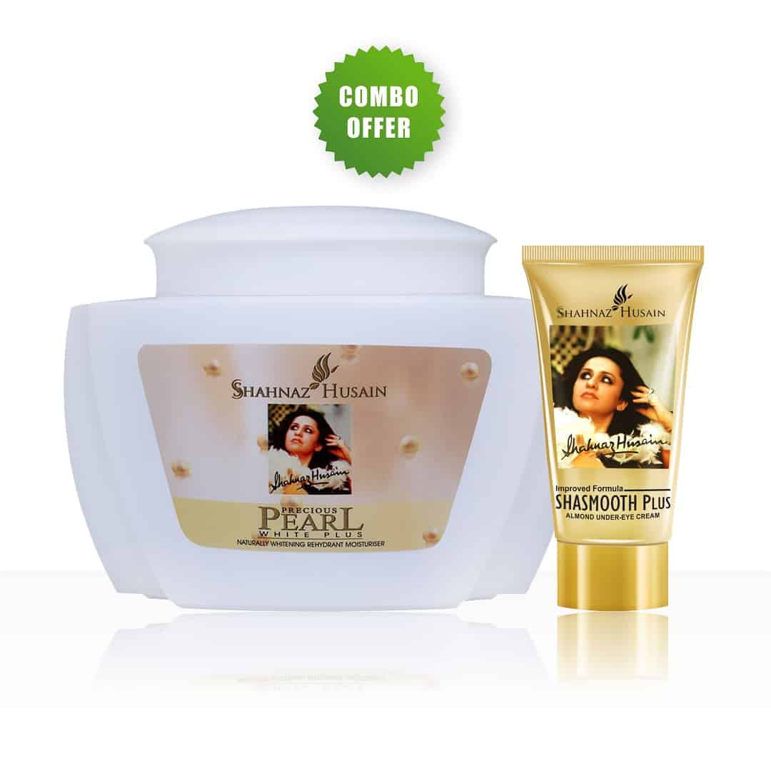 Shahnaz Husain Precious Pearl White Plus Cream – Naturally Whitening Rehydrant Moisturiser – 500g + Shasmooth Plus – Almond Under Eye Cream – 40g