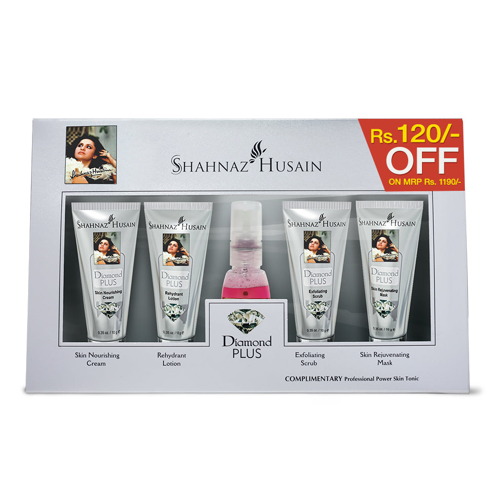 Shahnaz Husain Diamond Skin Revival Kit 10gx4 (Diamond Nourishing Cream, Diamond Scrub, Diamond Lotion, Diamond Rejuvenating Mask) - FREE-Professional Power Skin Tonic | 15ml