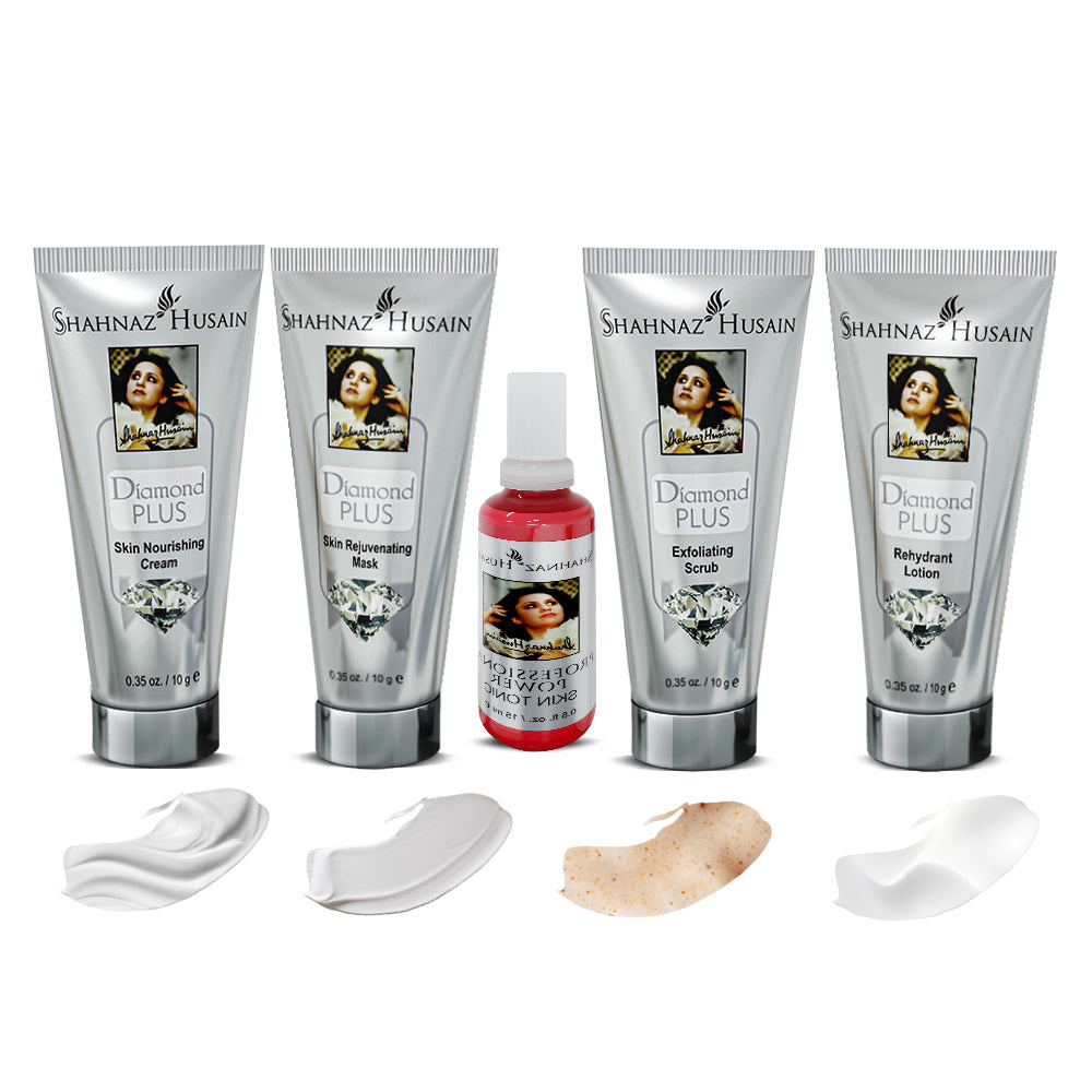 Shahnaz Husain Diamond Skin Revival Kit 10gx4 (Diamond Nourishing Cream, Diamond Scrub, Diamond Lotion, Diamond Rejuvenating Mask) - FREE-Professional Power Skin Tonic | 15ml