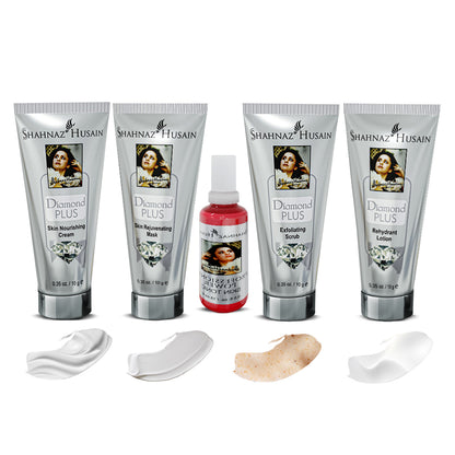 Shahnaz Husain Diamond Skin Revival Kit 10gx4 (Diamond Nourishing Cream, Diamond Scrub, Diamond Lotion, Diamond Rejuvenating Mask) - FREE-Professional Power Skin Tonic | 15ml