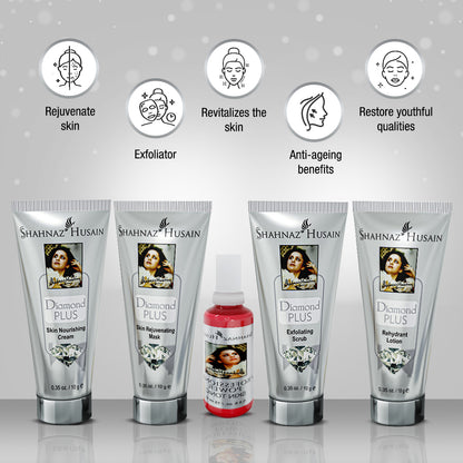 Shahnaz Husain Diamond Skin Revival Kit 10gx4 (Diamond Nourishing Cream, Diamond Scrub, Diamond Lotion, Diamond Rejuvenating Mask) - FREE-Professional Power Skin Tonic | 15ml