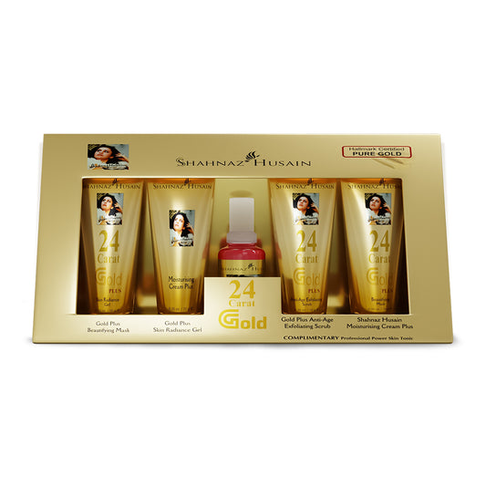 Shahnaz Husain Gold Skin Radiance Timeless Youth 10gx4 Kit (G. Scrub ,G. Gel, M.Cream, G.Mask) FREE-Professional Power Skin Tonic | 15 Ml