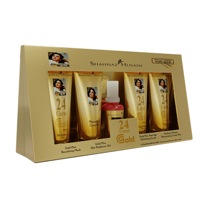 Shahnaz Husain Gold Skin Radiance Timeless Youth 10gx4 Kit (G.Scrub,G.Gel,M.Cream,G.Mask) FREE-Professional Power Skin Tonic 15 Ml