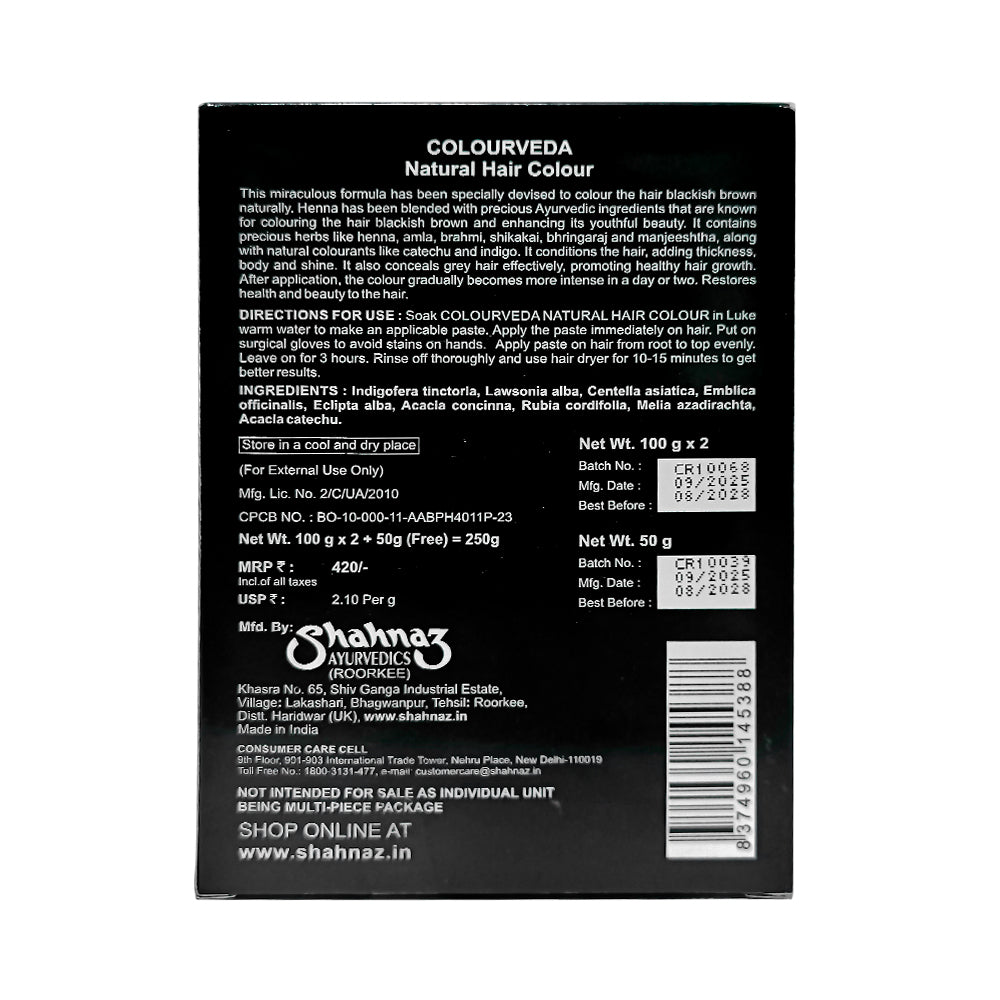 Shahnaz Husain Colourveda Natural Hair Colour - BLACKISH BROWN – 250 gm. Combo Pack (200 gm + 50 gm Free