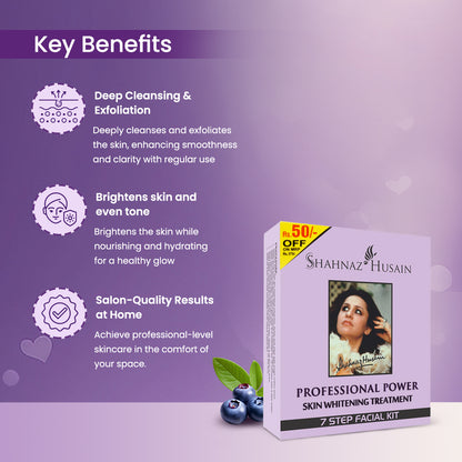 Shahnaz Husain Professional Power Skin Whitening Treatment 7 Steps Facial Kit (48g + 15ml)