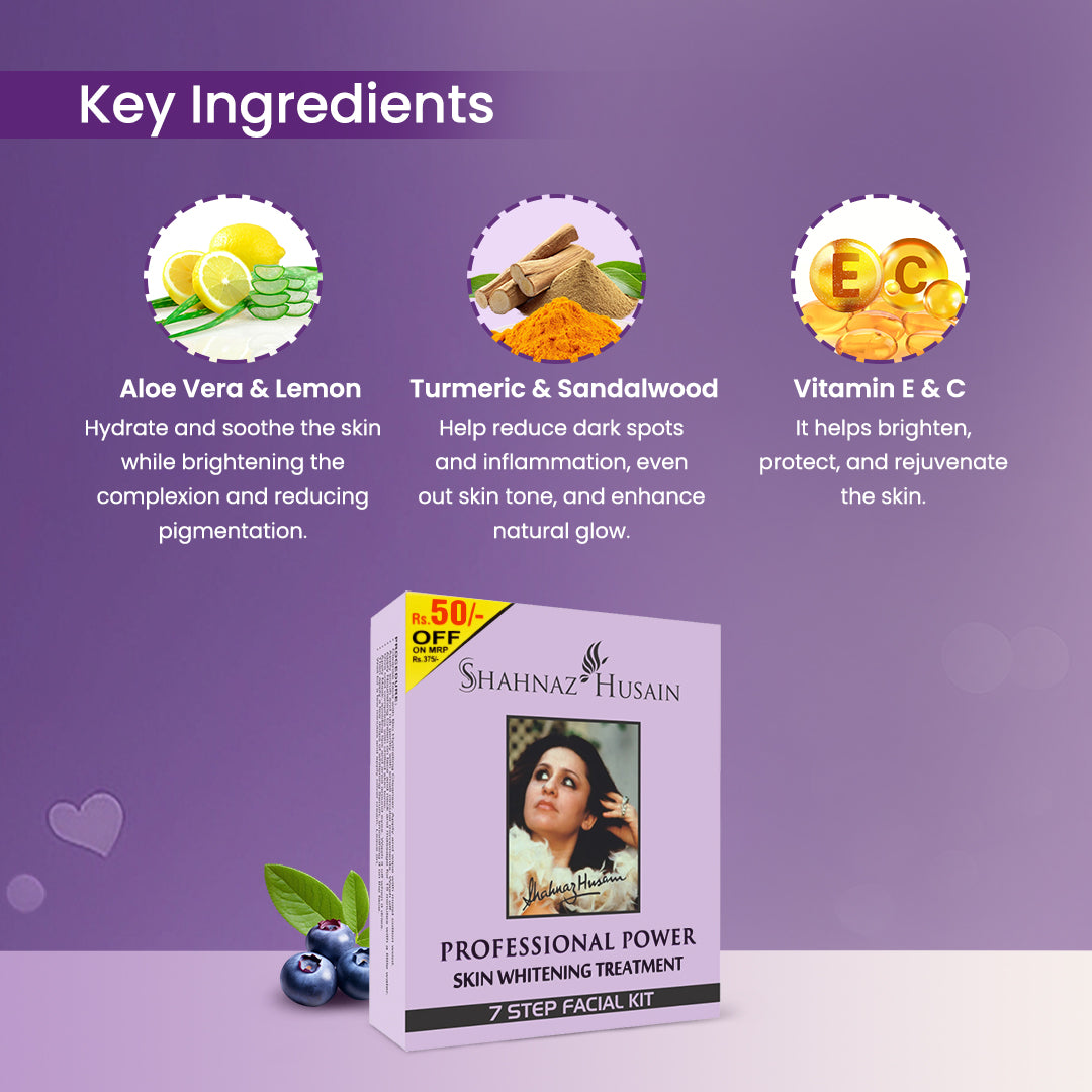 Shahnaz Husain Professional Power Skin Whitening Treatment 7 Steps Facial Kit (48g + 15ml)