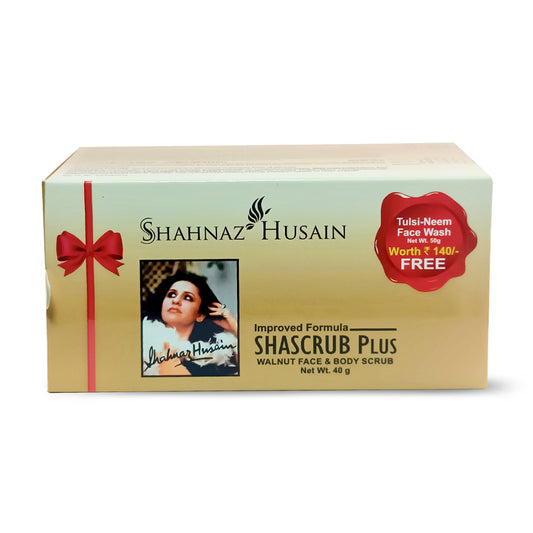 Shahnaz Husain Shascrub Plus - Walnut Face & Body Scrub 40g (Free-Tulsi Neem Face Wash 50g)