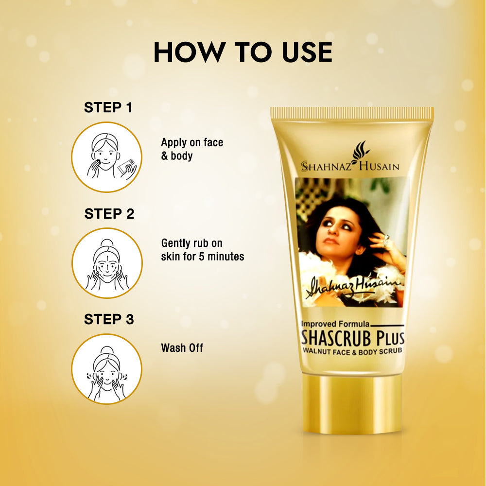 Shahnaz Husain Shascrub Plus - Walnut Face & Body Scrub 40g (Free-Tulsi Neem Face Wash 50g)