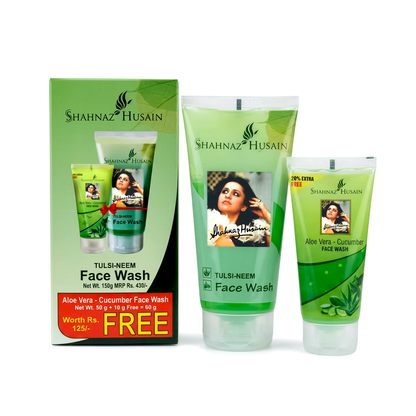 Shahnaz Husain Tulsi Neem Face Wash 150g + Free 60g Aloe-Cucumber Face Wash