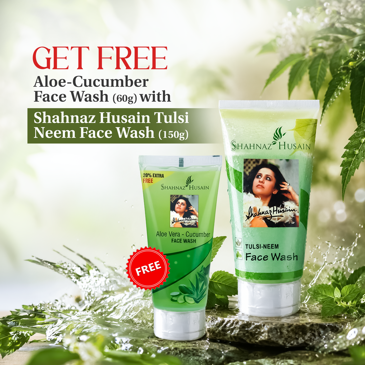 Shahnaz Husain Tulsi Neem Face Wash 150g + Free 60g Aloe-Cucumber Face Wash