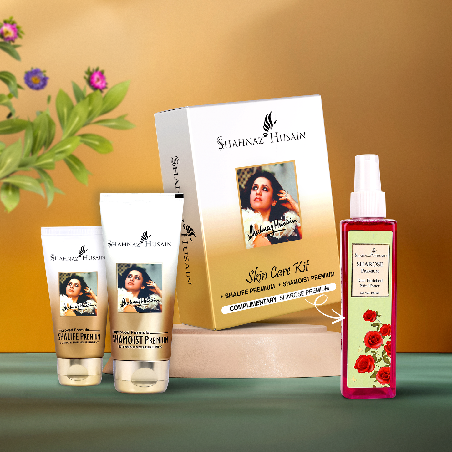 Shahnaz Husain Skincare Kit Premium  (Shalife Premium 60gm + Shamoist Premium 100gm) - Free Sharose Premium 100ml  Worth Rs. 385