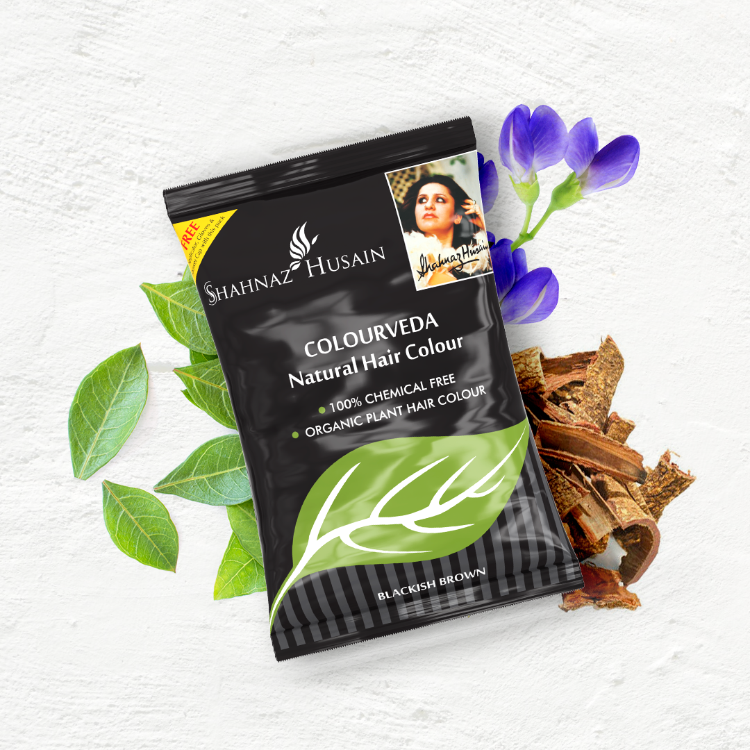 Shahnaz Husain Colourveda Natural Hair Colour - 100g (BLACKISH BROWN) + Forever Henna Precious Herb Mix – 100g)