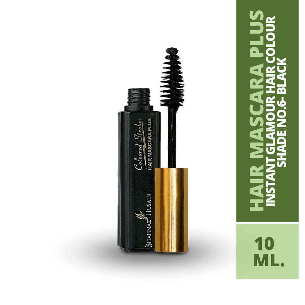 Shahnaz Husain Hair Mascara Plus - Instant Glamour Hair Colour - 10ml/ Shade No.6- Black