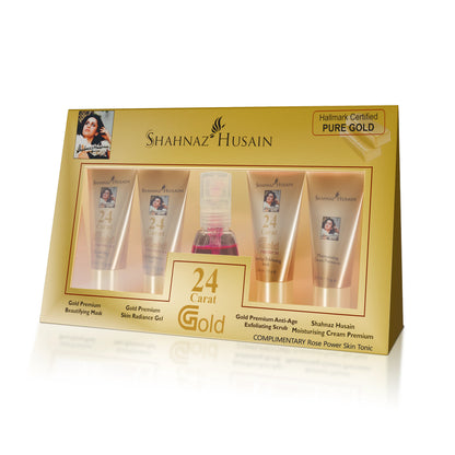 Shahnaz Husain Gold Premium Skin Radiance Timeless Youth 10gx4 Kit (G. Scrub ,G. Gel, M.Cream, G.Mask) FREE-Professional Power Skin Tonic | 15 Ml
